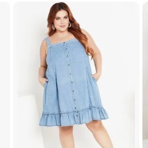NWT City Chic Women's Plus Size Island Denim Dress with pockets